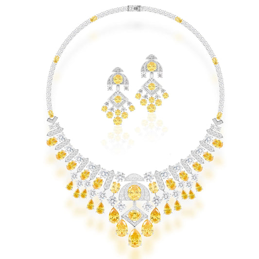 Bridal Wedding High-end Jewelry Necklace Earring Set Heavy Craftsmanship Shining Pear Shaped Zirconia Banquet Accessories
