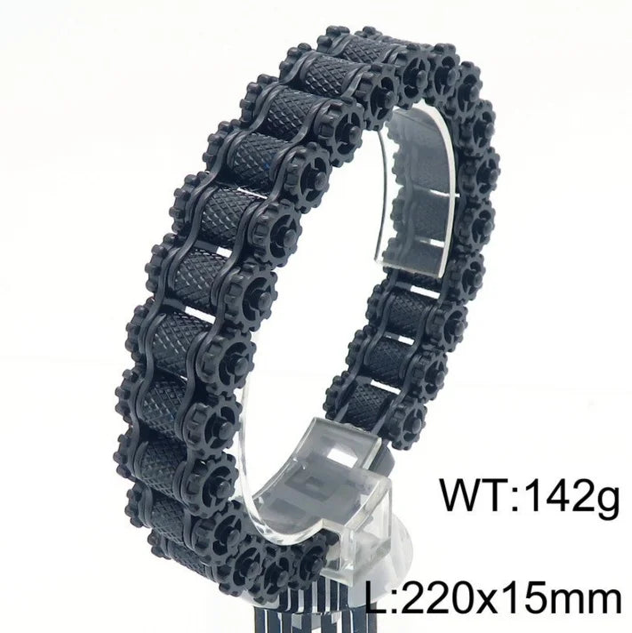 REBEL Men's Punk Motorcycle Chain Bracelet, Multi‑Color Plated Stainless Steel Hip Hop Biker Wrist Cuff, Street Fashion Jewelry Gifts