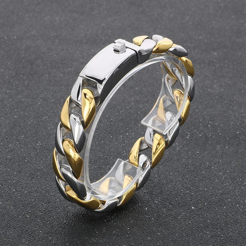 KALEN 15mm Fine Jewelry Fashion Bracelets Stainless Steel Cuban Style Links Bracelet for Men