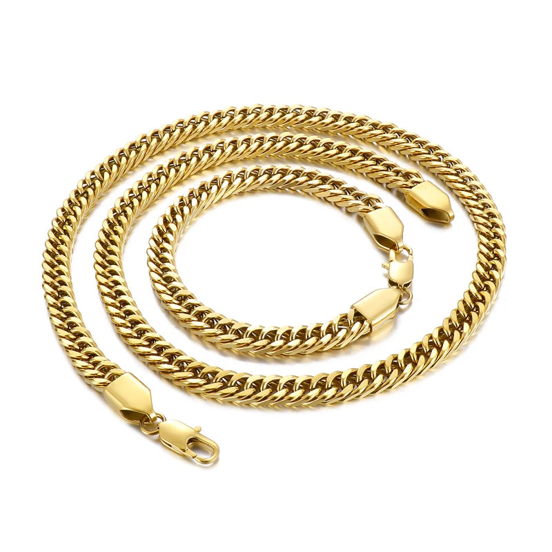 REBEL Hip-hop Stainless Steel Cuban 600mm Necklace and 215mm Bracelet Jewelry Set