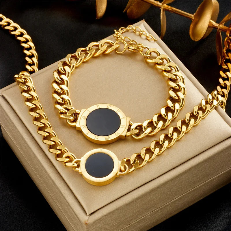 Chain Necklace & Bracelet Jewellery Set | Gold & Silver | Waterproof Everyday Luxury Set