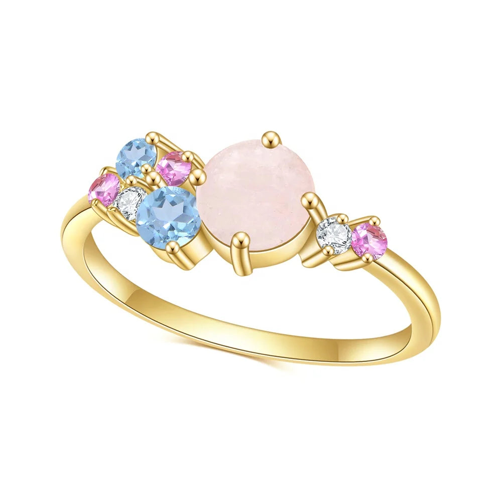 Gemfiori Abiding Fine Jewelry Delicate Fashion Rainbow Milky Moonstone Gemstone Ring Jewelry for Women