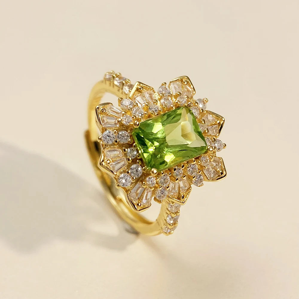 Gioiellieri Natural Peridot Ring S925 Sterling Silver for Women Genuine Green Gemstone Fine Jewelry August Birthstone Anniversary Gift