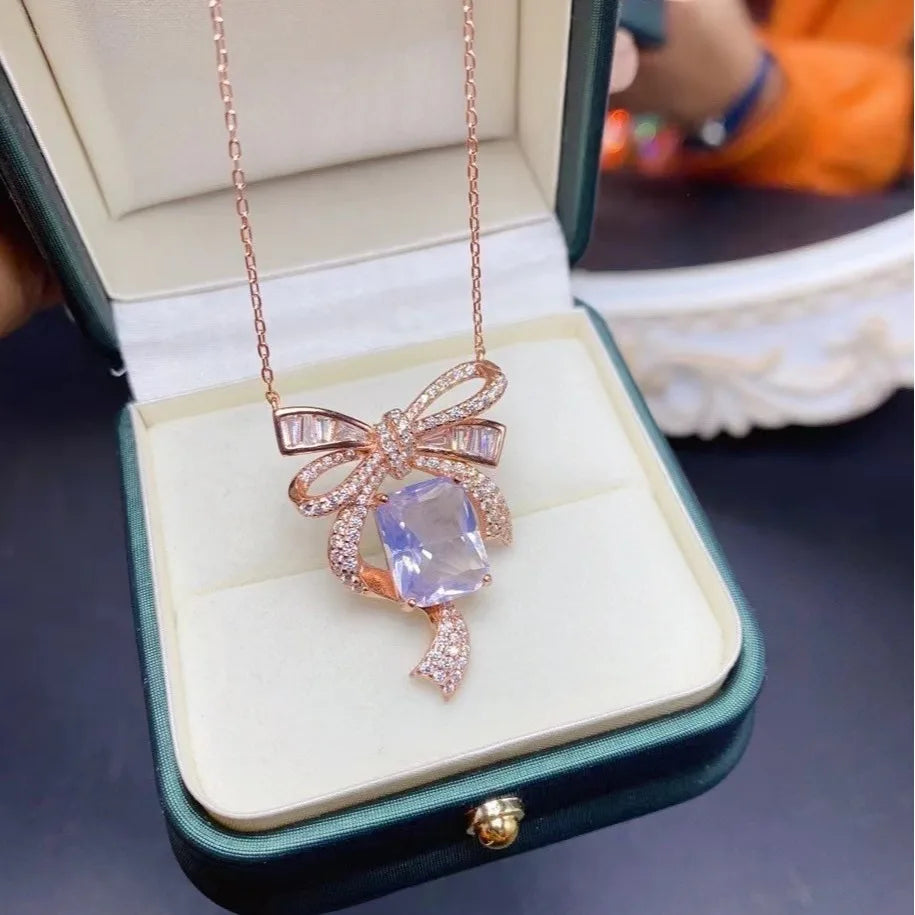 Gioiellieri Special Offer Natural Lavender Amethyst Emerald Cut Rose Gold Luxury Party Women's Pendant Necklace