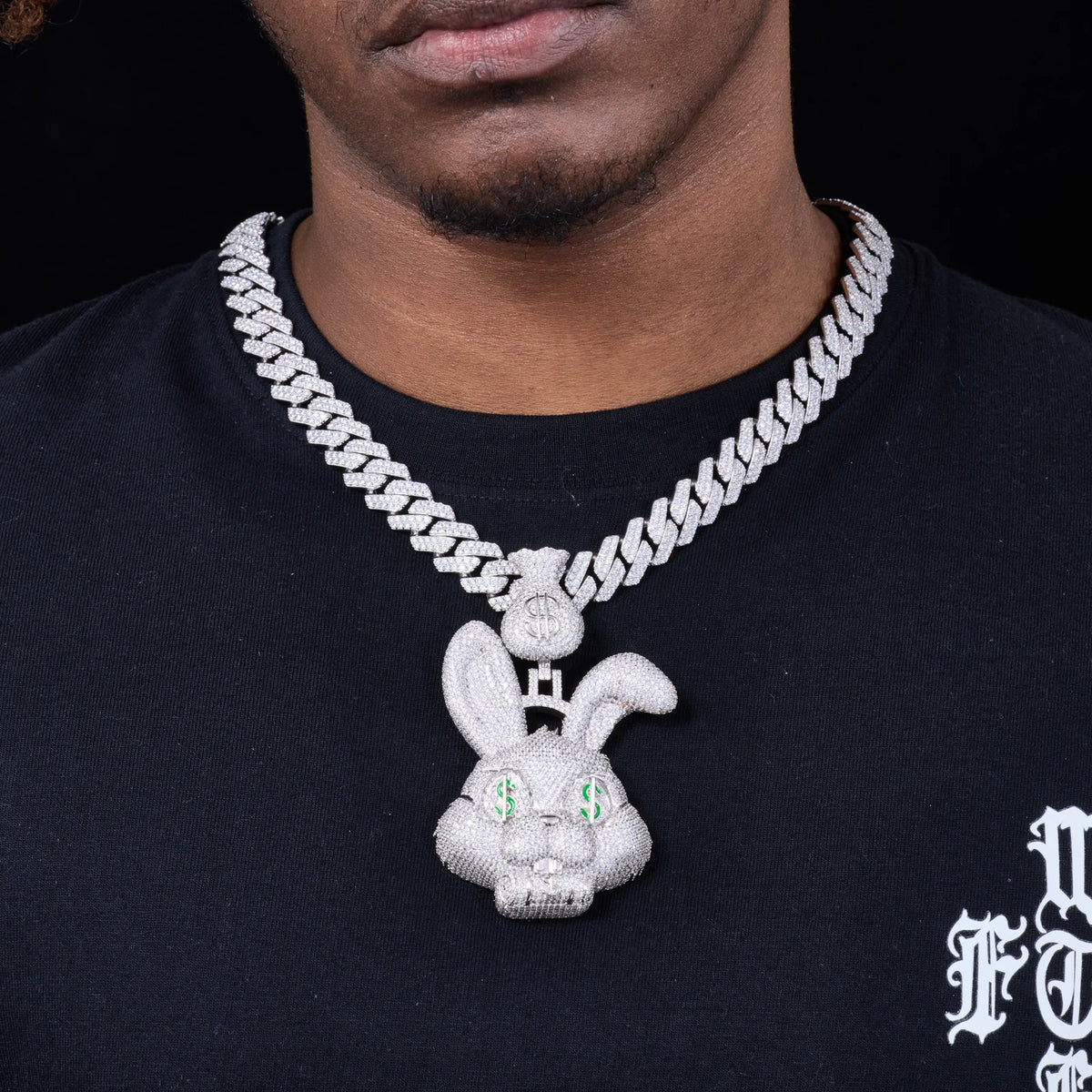 Luxury Iced Out Money-obsessed Rabbit Pendant Hip Hop Jewelry Gold Plated Brass AAAAA CZ Diamond Money Bag Bail Cartoon Pendant