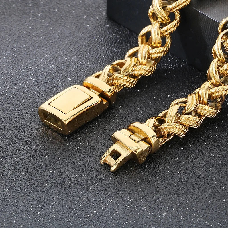KALEN Gothic Fine Jewelry Fashion Bracelets Men Stainless Steel Twisted Links Bracelet Bangle