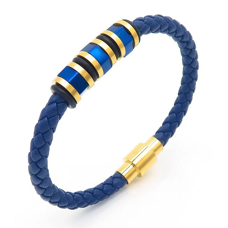 KALEN 210mm Men Vintage Multiple Style Stainless Steel&Cowhide Leather Bracelets