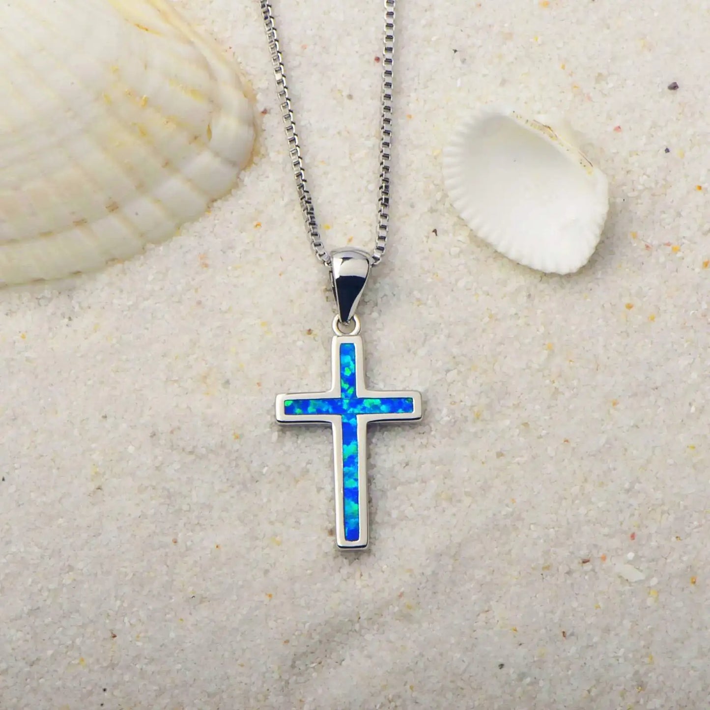 Cross Motif Sea Turtle Silver Plated Copper Alloy Opal Lariat Necklace for Women Aobao