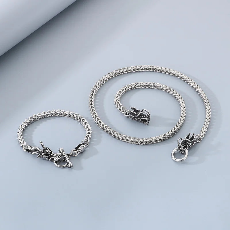 REBEL Punk Fashion Stainless Steel Bracelet Dragon Head Chain Men Bracelet Necklace