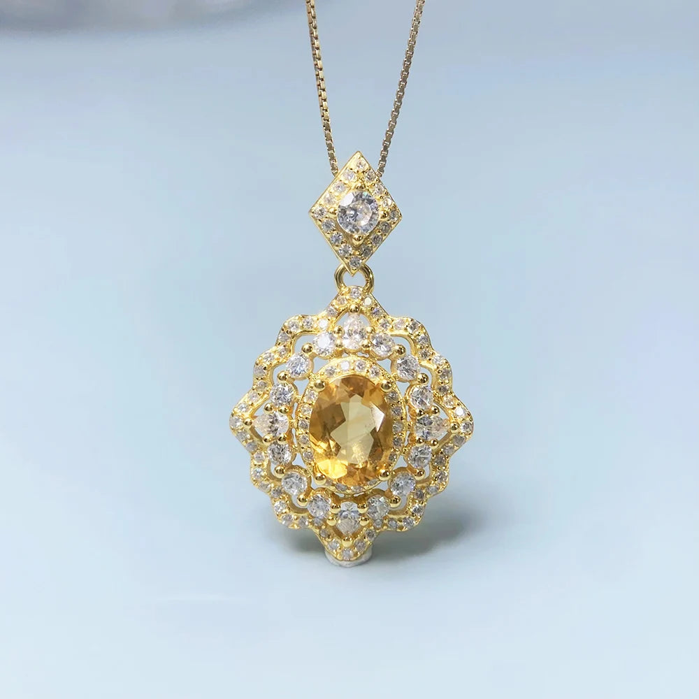 Gioiellieri Natural Citrine Pendant S925 Sterling Silver for Her Elegant Fine Jewelry with Real Yellow Stones for Anniversary Party Gift