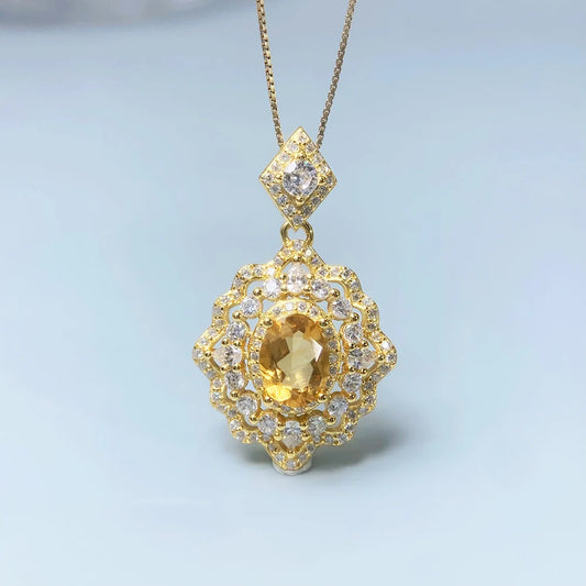 Gioiellieri Natural Citrine Pendant S925 Sterling Silver for Her Elegant Fine Jewelry with Real Yellow Stones for Anniversary Party Gift