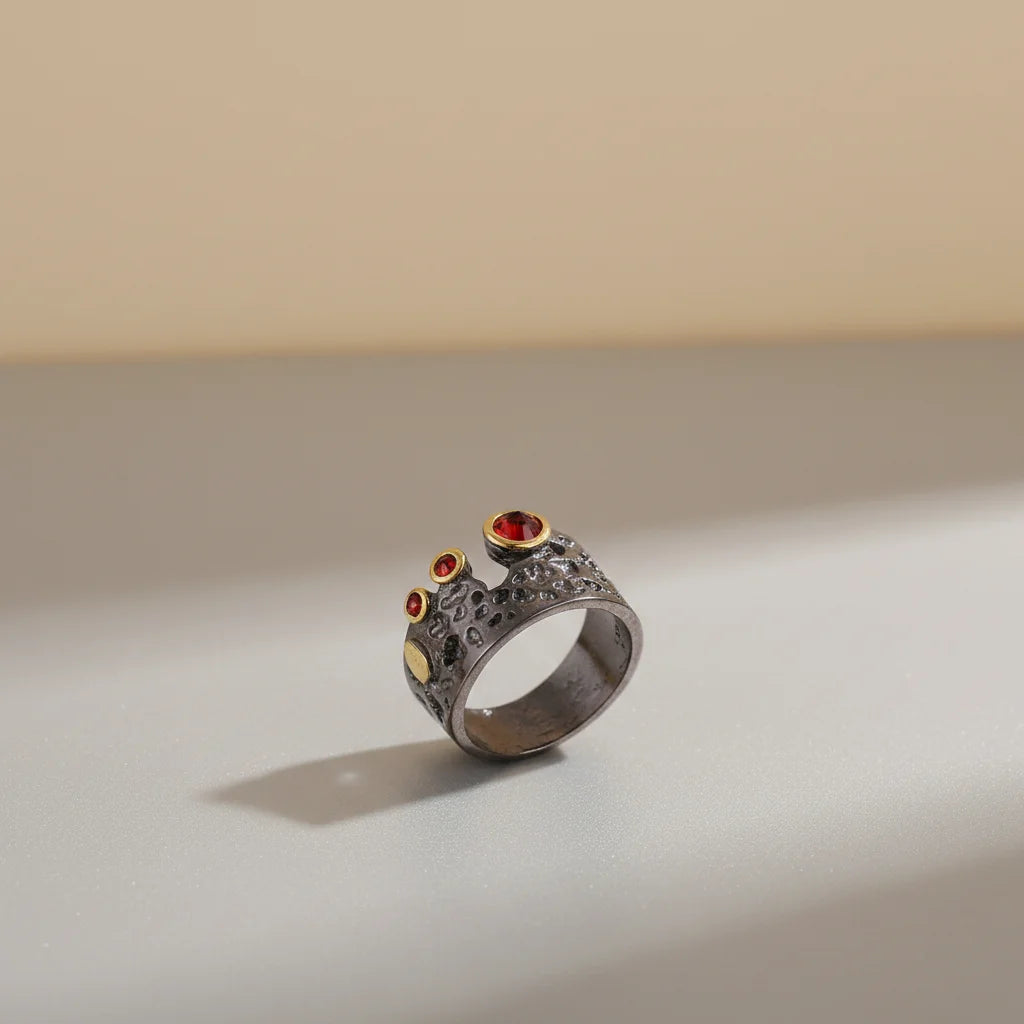 SASSARRI Red Zircon Vintage Ring | 925 Sterling Silver Gemstone Ring