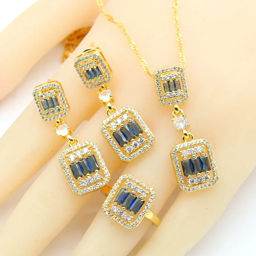 XOTICA 18K Gold Plated Green Zirconia Jewellery Set for Women Includes Earrings Ring Pendent Necklace for Weddings and Parties