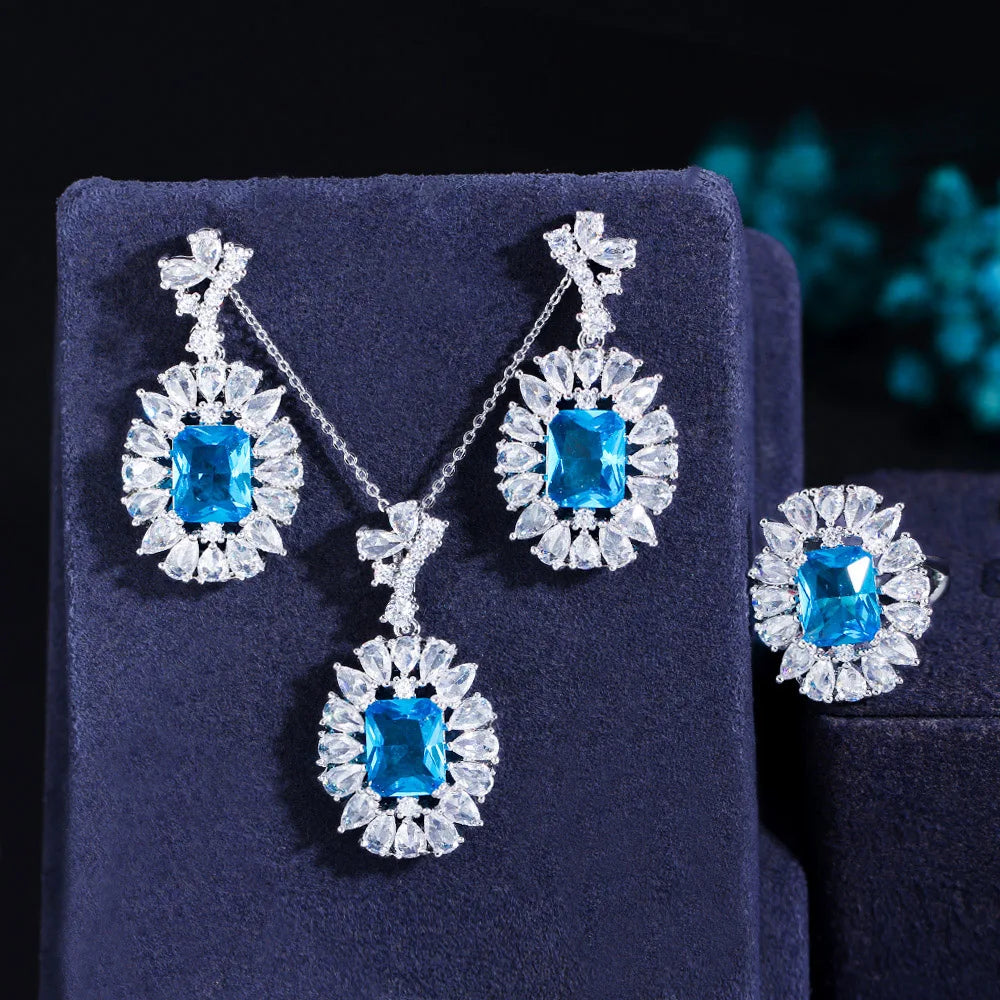 S&S Oval CZ 3-Piece Jewellery Set – Necklace, Earrings & Ring – 7 Colours – Collection