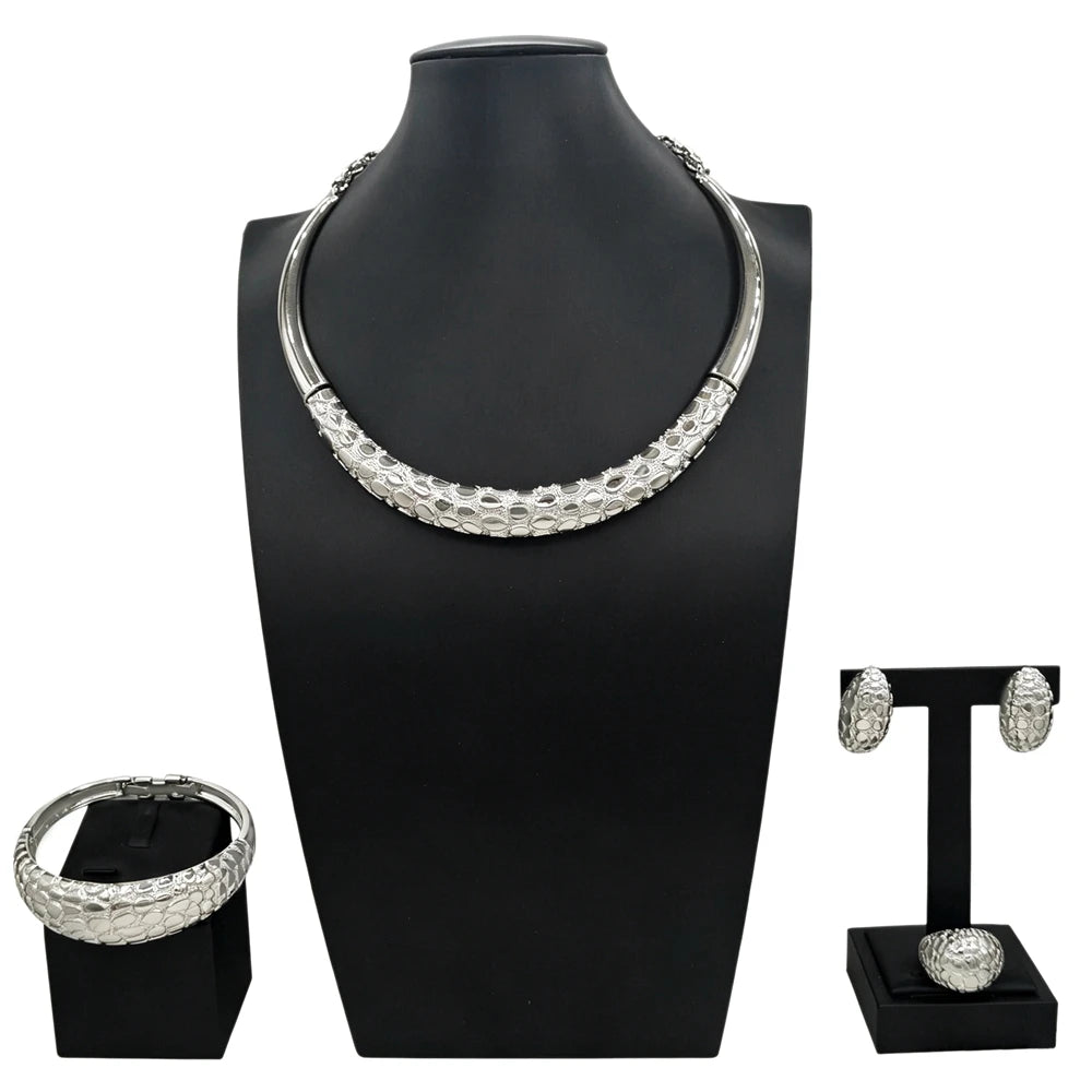 Italian Jewelry Set Alloy Brazilian Jewelry Sets Wedding Party Pendant Spiral Necklace Bracelet Ring Earrings Jewelry HV21091035