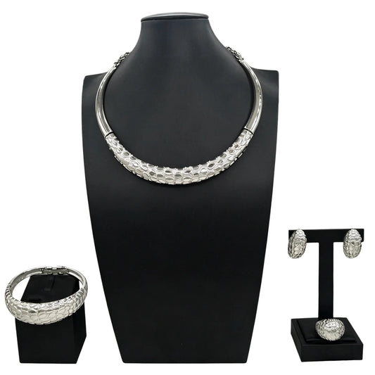 Italian Jewelry Set Alloy Brazilian Jewelry Sets Wedding Party Pendant Spiral Necklace Bracelet Ring Earrings Jewelry HV21091035