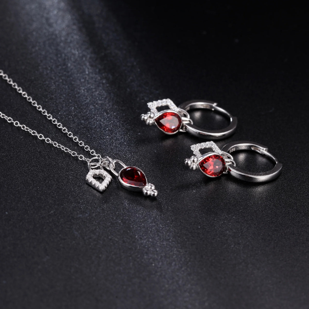 ArtistA OL0875 Abiding Natural Gemstone 925 Sterling Silver Rose Quartz Garnet Pendant Necklace Earring Jewelry Sets for Women Wedding