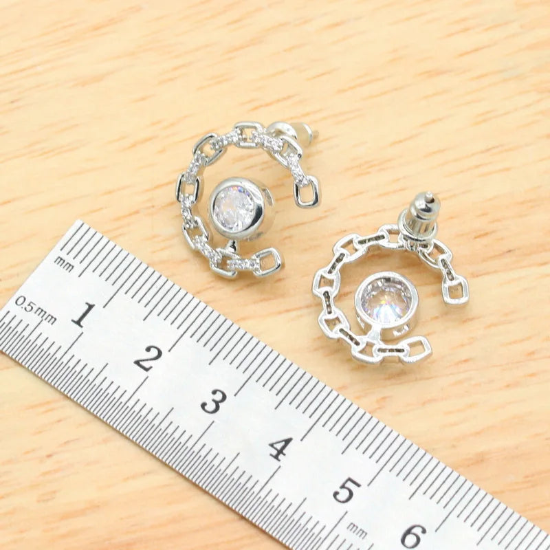 XOTICA Geometric White Zircon 925 Silver Accessories Jewelry Gift Set for Women Includes Stud Earrings Pendant Ring Gift Box Weddings