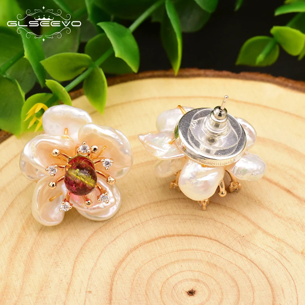 New Jewelry Yiwu Wholesale Natural Baroque Pearl Stud for Women Flower Earrings Korean Wholesale Bulk 18K Gold Plated Jewelry