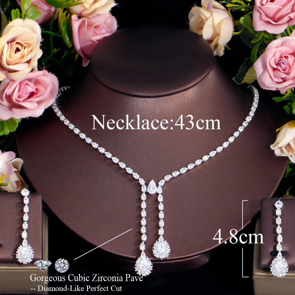 Luxury Bling Cubic Zirconia Crystal Bridal Bridesmaid Jewelry Set for Wedding Drop Earrings and Necklace Jewelry Accessories