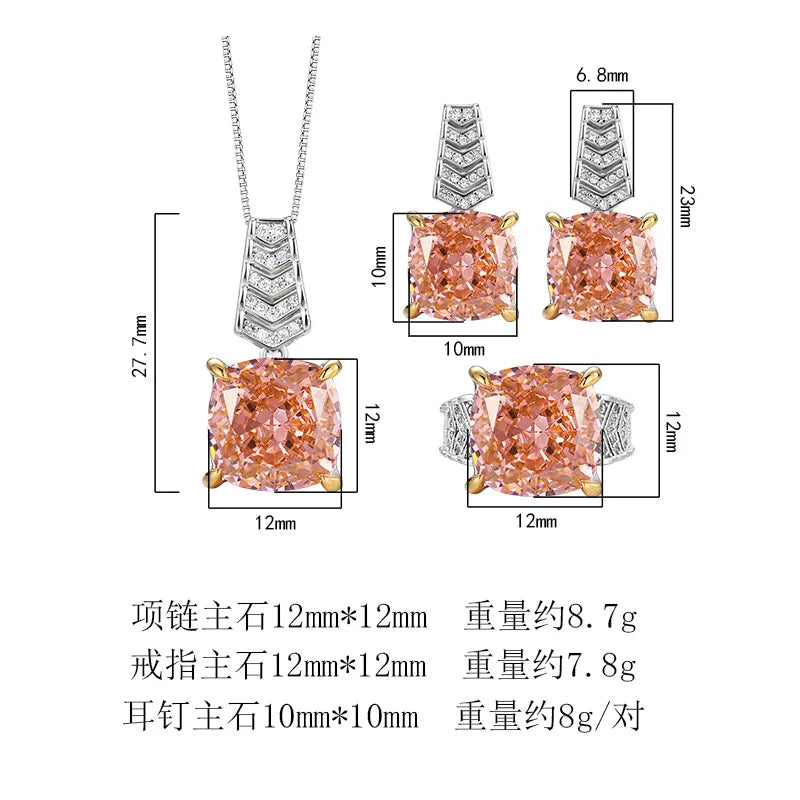 REDheart Ice Flower Cut Copper Inlaid Pearl Rhodium Plated Opening Ring Papalacha Light Luxury Jewelry Pendant Necklace Set Women's