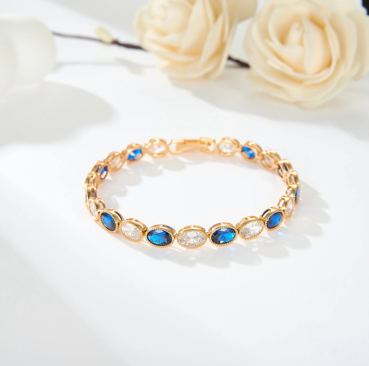 Romantic 14K Gold Plated Women's Tennis Bracelet Elegant Oval Shaped Zirconia Copper Chains Fashion Bracelets Bangles Jewelry