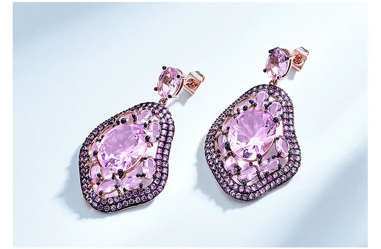 Nano Pink Morganite Jewelry Sets Gemstone Pendant Necklace Rings Drop Earrings 925 Sterling Silver for Women Best Gift