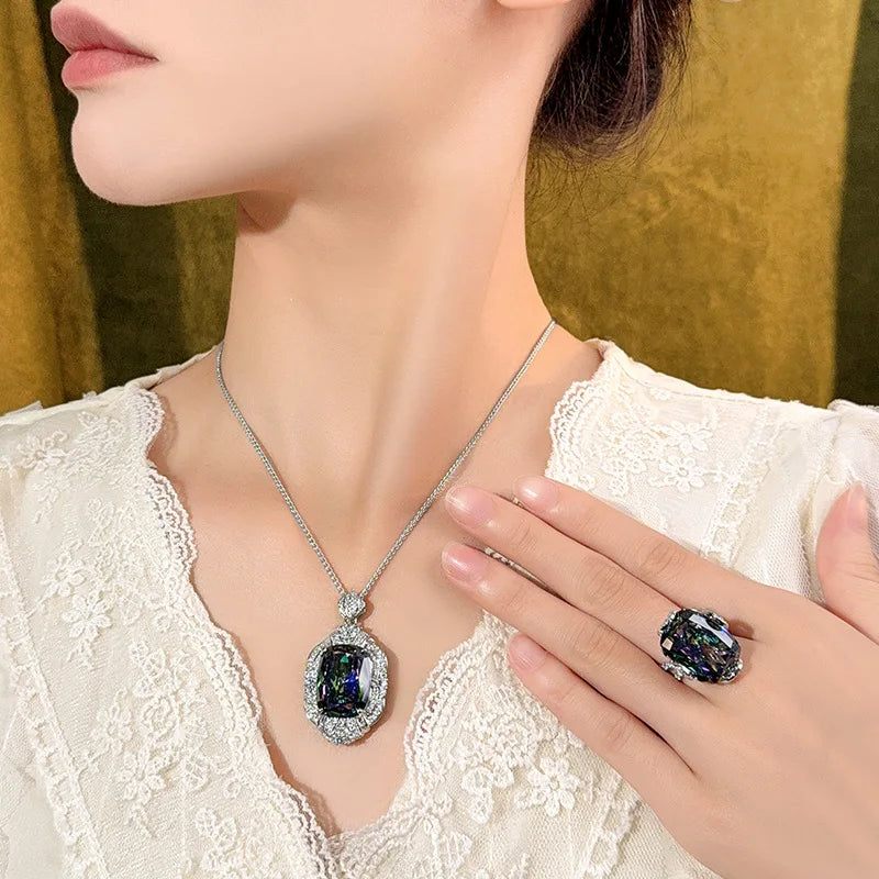 REDheart Fashion Copper Inlaid Zircon Flower Shape Gold-Plated Certified Retro Seven Color Trendy Women's Jewelry Set