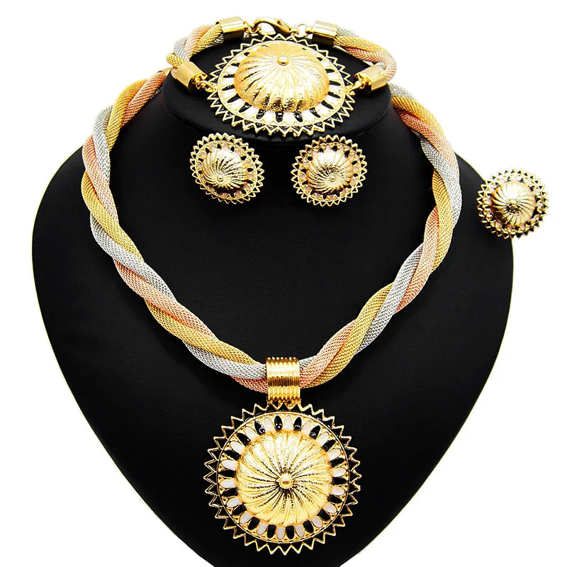 Zhuerrui New Design 24k Italian Gold Plated Women Jewelry Set Fashion Necklace African Big Jewelry SetsHC20070414