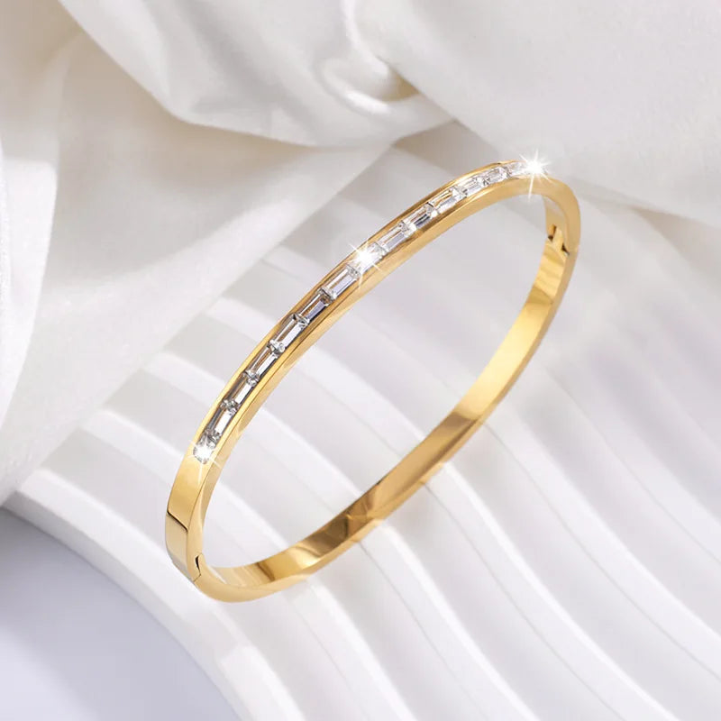 REBEL Stainless Inoxydable Stainless Steel 18K Gold Plated Roman Women Fashion Jewelry Bracelets Bangles
