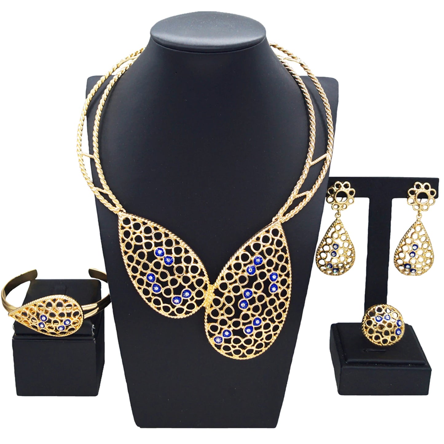 Zhuerrui Simple Wedding Gold Jewelry Sets Multi Color Hollow Out Necklace Jewelry Set Fashion Costume Accessories HC23164