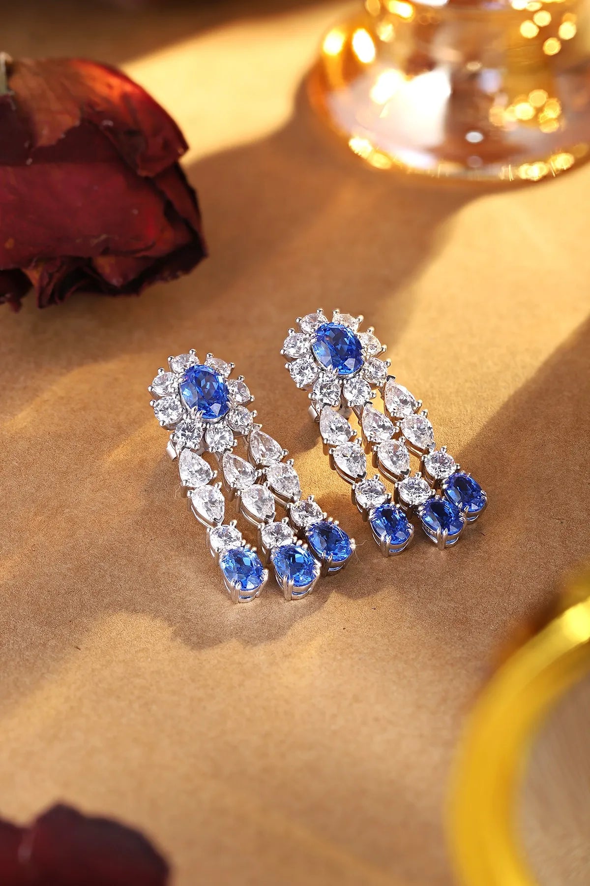 Gemfiori Custom Cobalt Spinel Drop Vintage Lab Grown Gemstone Rhodium Plated 925 Sterling Silver Earrings for Her Gift Ideas