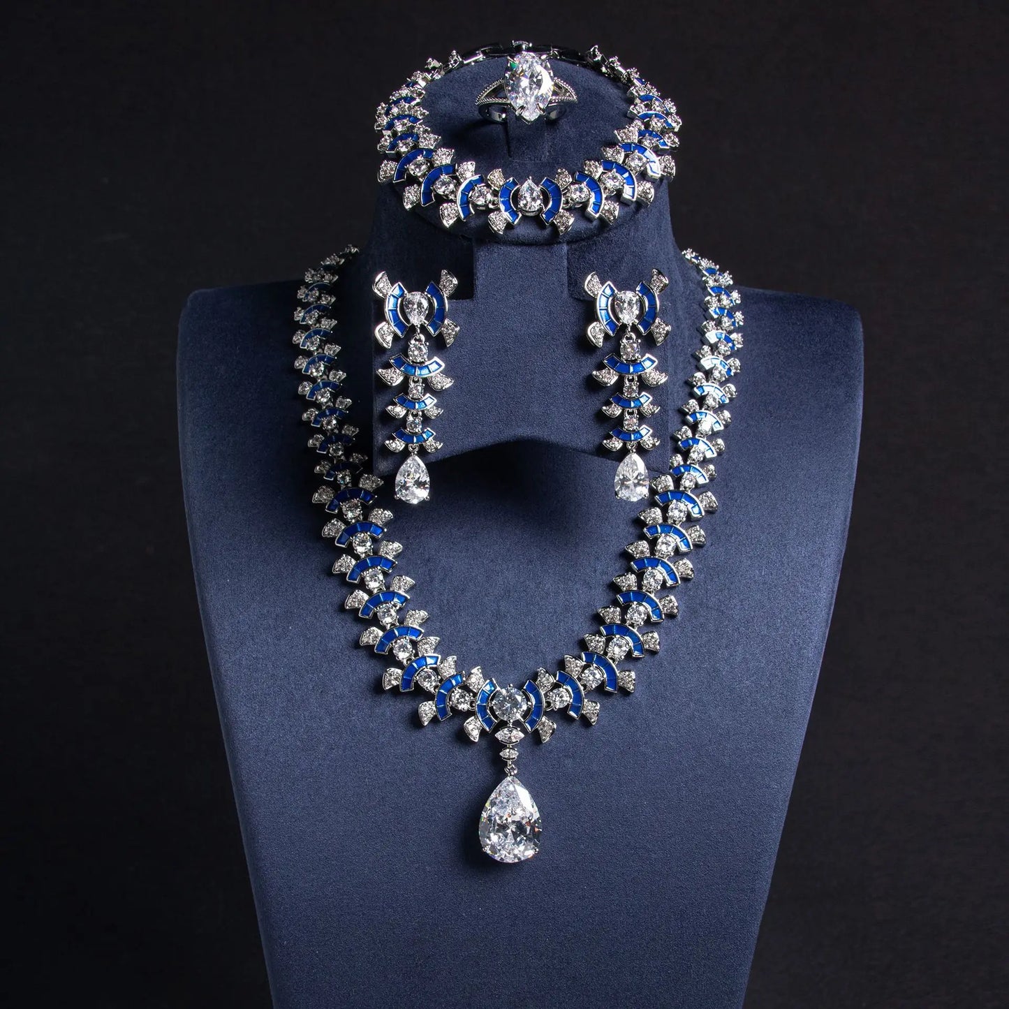 Luxury Bling Zircon Crystal Earrings Necklace Set Statement Engagement Wedding Bridal Jewelry Set for Women