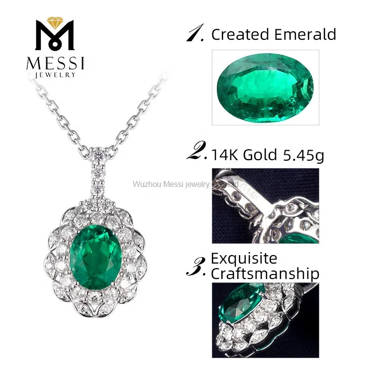 Messi Jewelry Necklace Women Oval Pendant Trend Custom  Lab Emerald  Made Gift White Gold Romantic Party Wedding Necklace