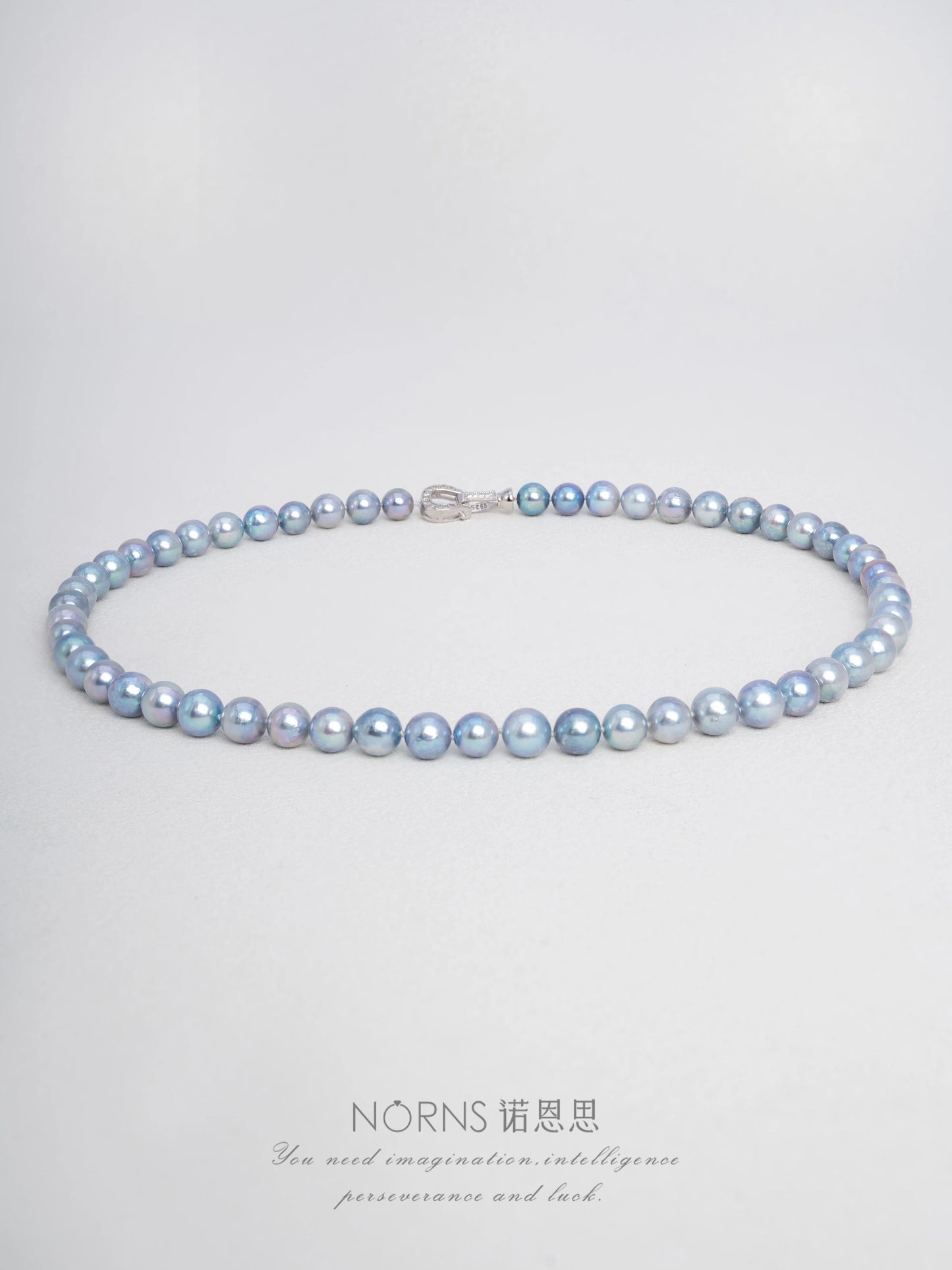 Akoya Blue-gray Seawater 7.5-8mm Pearl Necklace for Women Christmas Gift Necklace