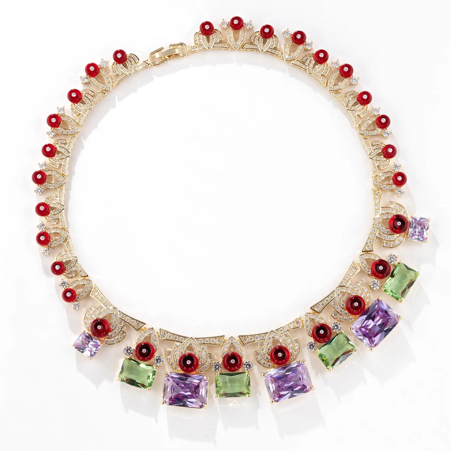 Luxury Colourful Zirconia Vintage Flower Necklace & Earrings Set — Multi, White & Blue