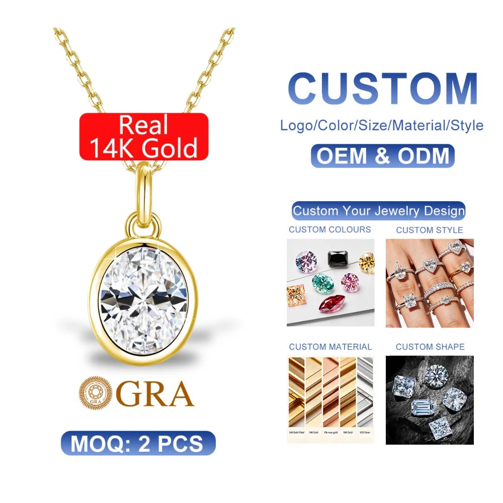 Gioiellieri AU585 14K Gold Pendant Oval 1ct 2ct 3ct Moissanite Diamond Pendant Luxury Jewelry Women Engagement Daily Wear