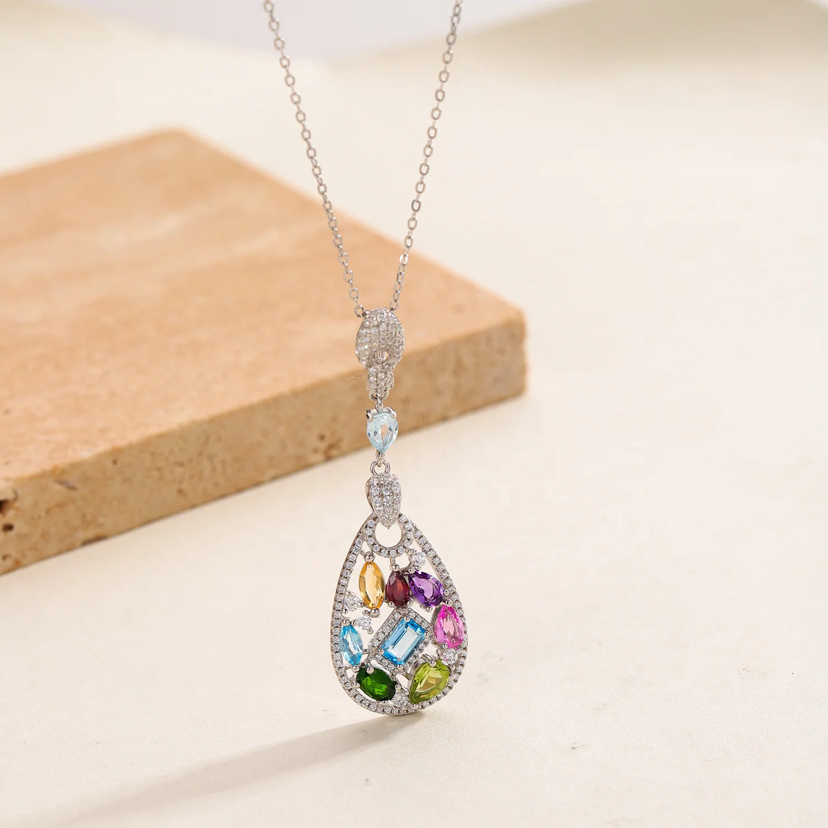 ArtistA C4035 Abding Exquisite Light Luxury Ladies Fine Work Multiple Color Gemstones Real Sterling Silver 925 Women Jewellery Set
