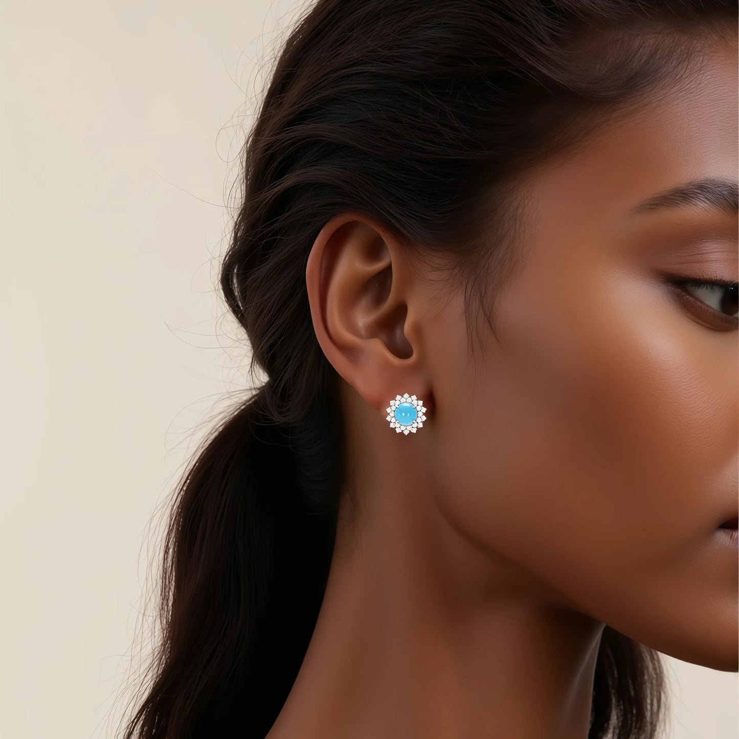 MUSHAN Jewelry Factory 925 Sterling Silver Sunflower Stud Earrings Women High Carbon Diamond with Blue Turquoise Flower Earrings