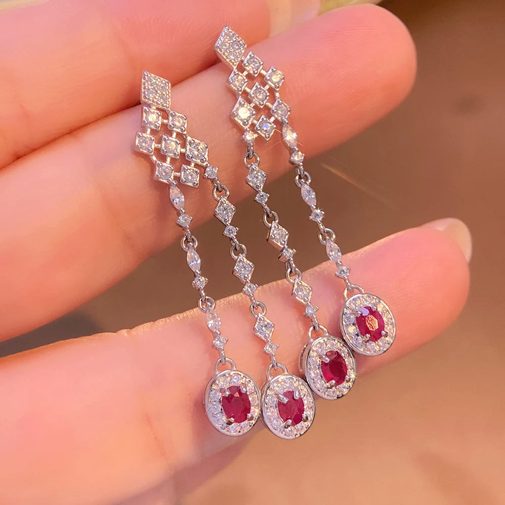 Gioiellieri Luxury Natural Red Ruby Earrings 925 Sterling Silver Wedding Party Gift Fine Jewelry
