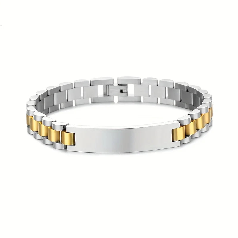 REBEL TD Hot Selling Custom Engraved ID Bar Bracelet, Waterproof Stainless Steel Watch Band Bracelet for Men