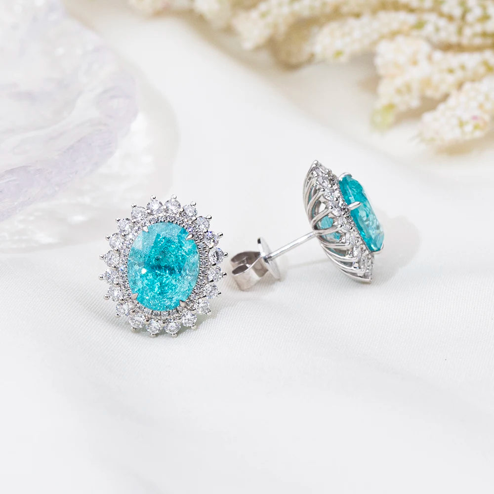Custom Jewelry MSE-865 Fashion Earring Jewelry PT950 Oval Cut Paraiba Lab Grown Gemstone Stud Earrings