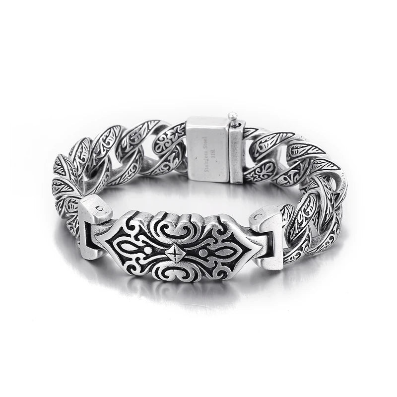 VIKING Mens Neo-Gothic Cross Charm Bracelet – Silver & Ancient Silver