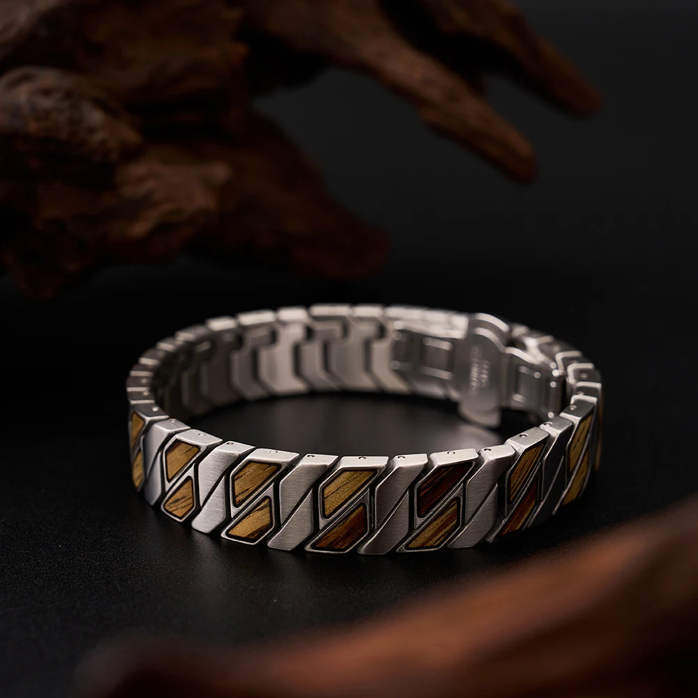 REBEL Gold Plated Punk Style Wooden Bracelet Support Custom Logo Waterproof Hybrid for Men's Anniversary Gift