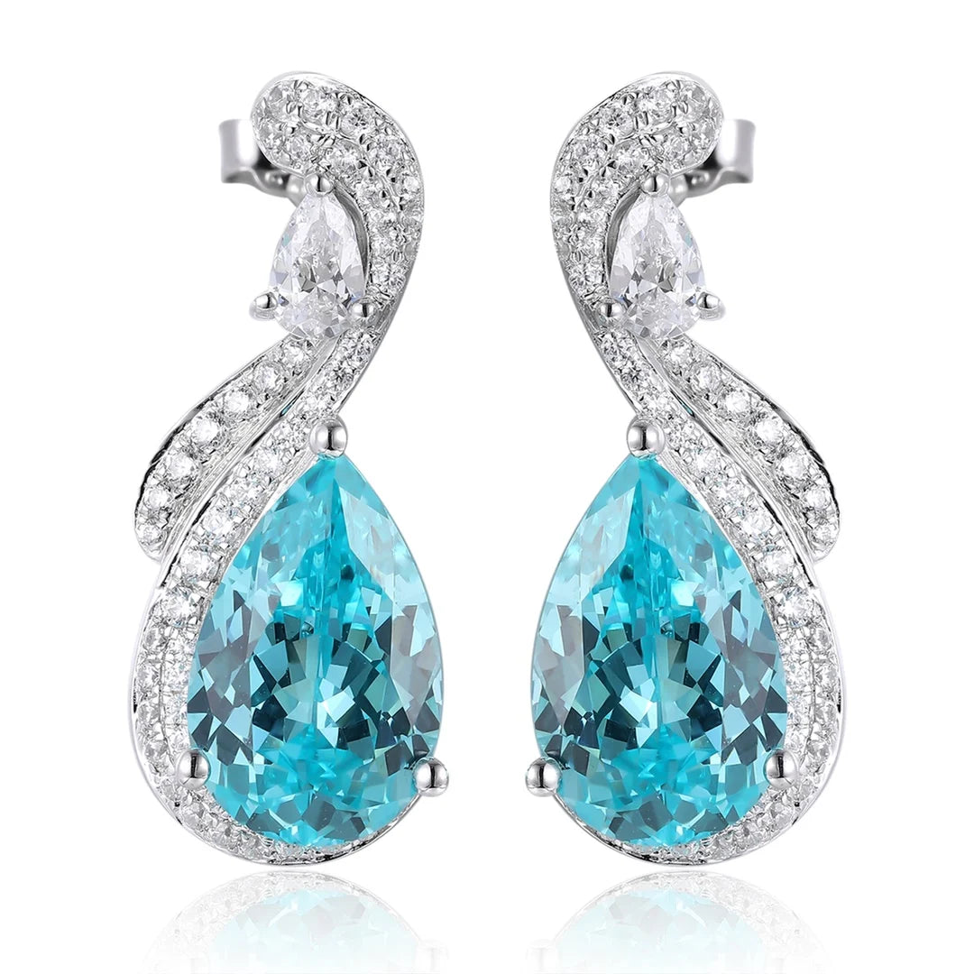 Gemfiori Anster High Quality S925 Lab Grown Paraiba Earring Stud Dainty Gemstone Stud Earrings for Women Daily Wear Gift