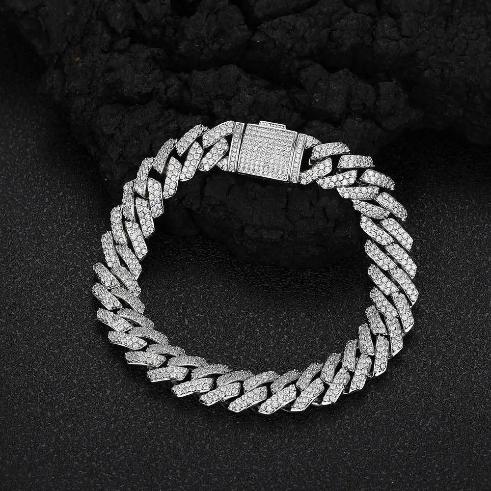 Wholesale Hip Hop 10mm 12mm 14mm 15mm 20mm Zircon 18k Gold Plated Bracelet Men Cuban Link Bracelet Homme Iced Out Bracelets