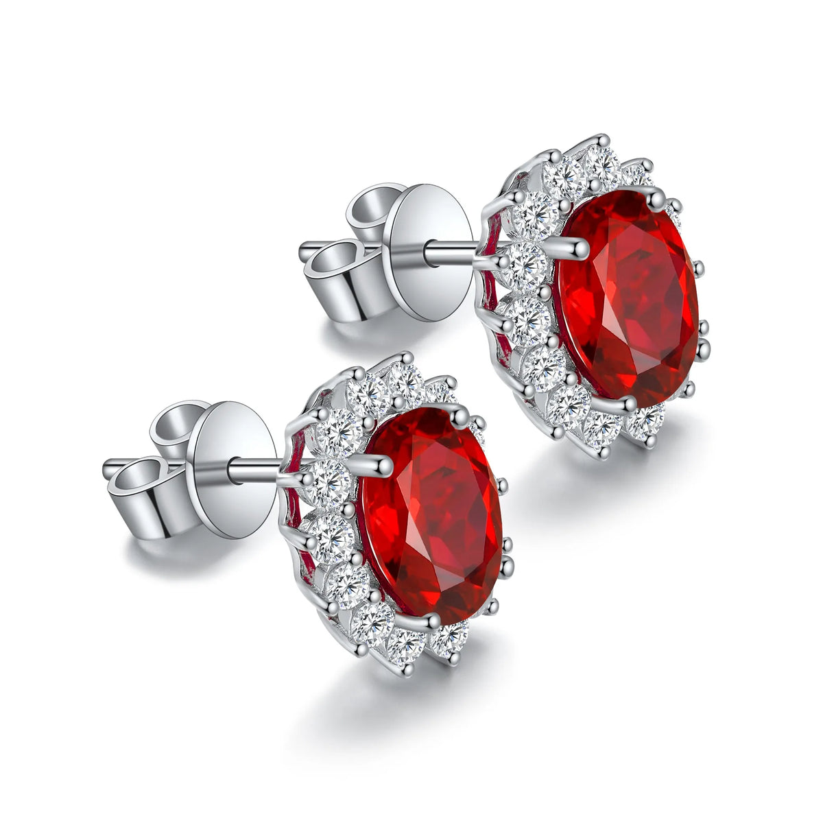 Gemfiori High Quality S925 Silver Lab Grown Ruby Earring Stud Dainty Gemstone Stud Earrings for Women Daily Wear Gift