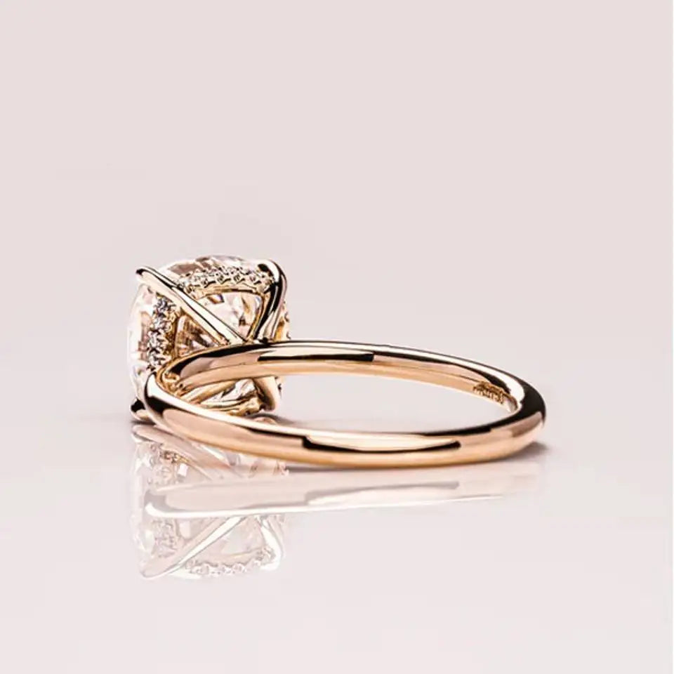 Natural Diamond 14k Solid Gold Solitaire Ring Cushion Cut Hidden Halo Prong Setting Cute Classic Engagement Wedding Party 1-3ct