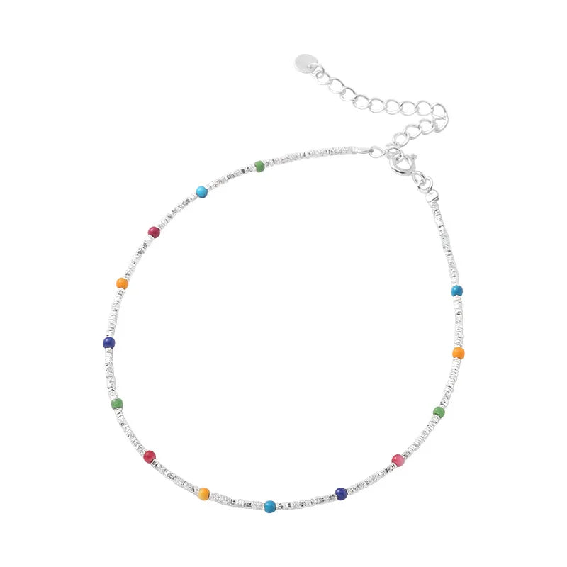 Summer Beach Anklets Jewelry 925 Sterling Silver Colorful Beads Beaded Anklet Foot Jewelry for Women Girls