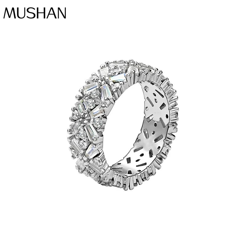 MuShan Jewelry Factory 925 Sterling Silver Luxury Full Diamond Zircon Ring Female Niche Design  Personality Ins Jewelry
